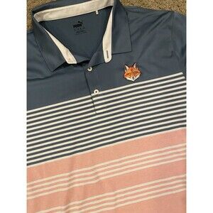 Puma Men’s Golf API Collection Track Polo Shirt Blue Pink Foxchase Golf Logo 2XL